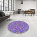 Round Machine Washable Transitional Clematis Violet Purple Rug in a Office, wshpat1326