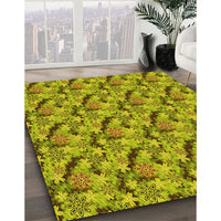 Patterned Dark Yellow Green Rug, pat1328yw