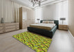 Patterned Antique Bronze Green Novelty Rug in a Bedroom, pat1328