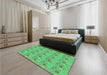 Round Machine Washable Transitional Neon Green Rug in a Office, wshpat1329grn