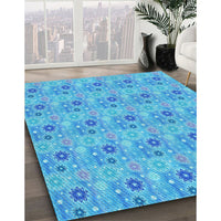 Patterned Bright Turquoise Blue Rug, pat1329lblu