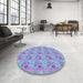 Round Machine Washable Transitional Light Purple Rug in a Office, wshpat1329