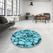 Round Patterned Teal Green Rug in a Office, pat133lblu