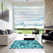 Machine Washable Transitional Teal Green Rug in a Kitchen, wshpat133lblu