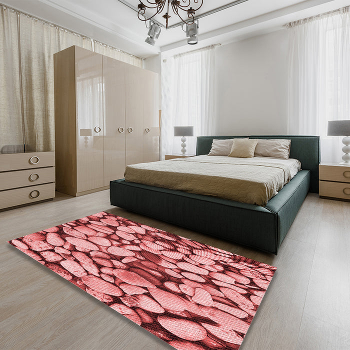 Patterned Light Salmon Pink Rug in a Bedroom, pat133rd