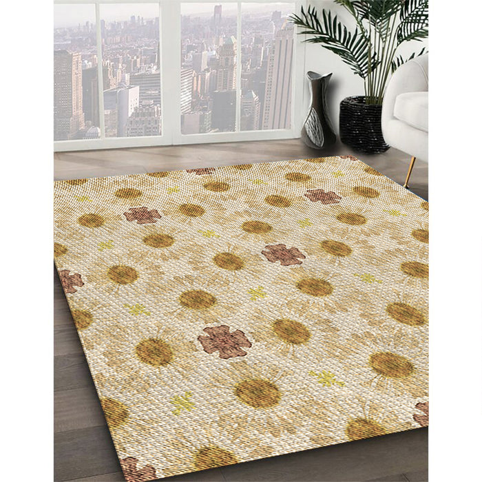 Patterned Khaki Gold Rug in Family Room, pat1330brn
