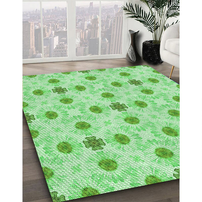 Patterned Jade Green Rug in Family Room, pat1330grn