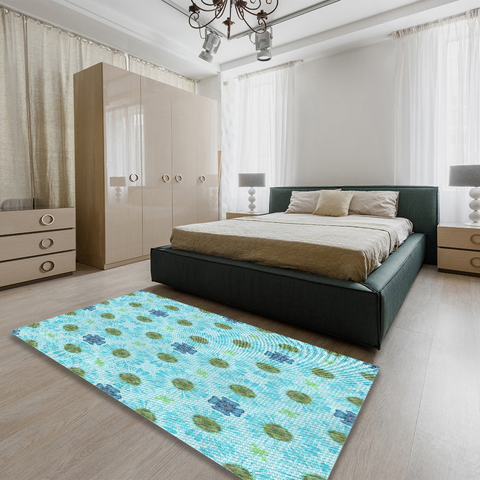 Patterned Blue Rug in a Bedroom, pat1330lblu
