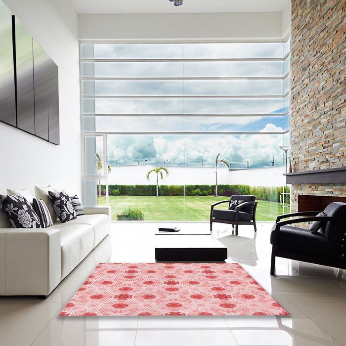 Square Patterned Pink Rug in a Living Room, pat1330rd