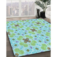 Patterned Aquamarine Green Rug, pat1331lblu