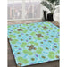 Patterned Aquamarine Green Rug in Family Room, pat1331lblu