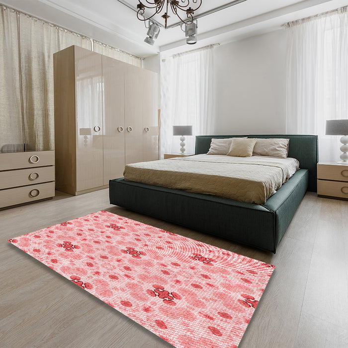 Patterned Red Rug in a Bedroom, pat1331rd