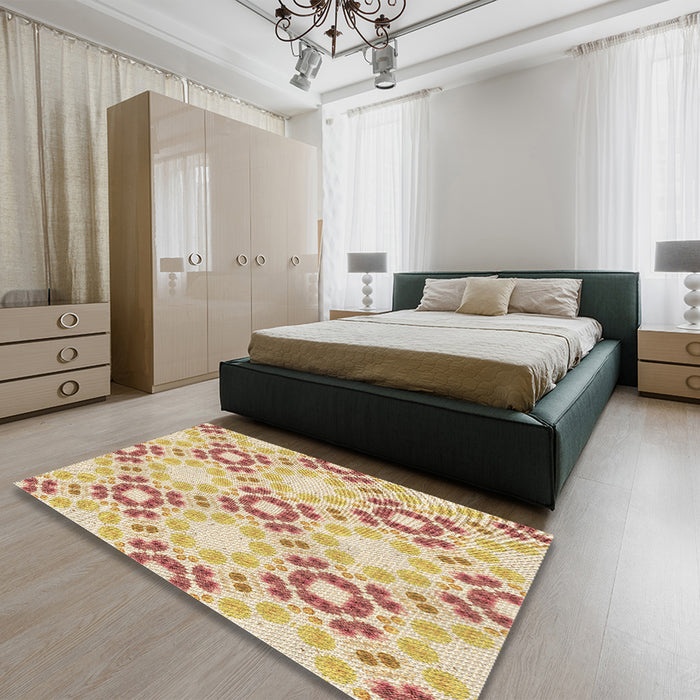 Patterned Brown Gold Rug in a Bedroom, pat1332brn