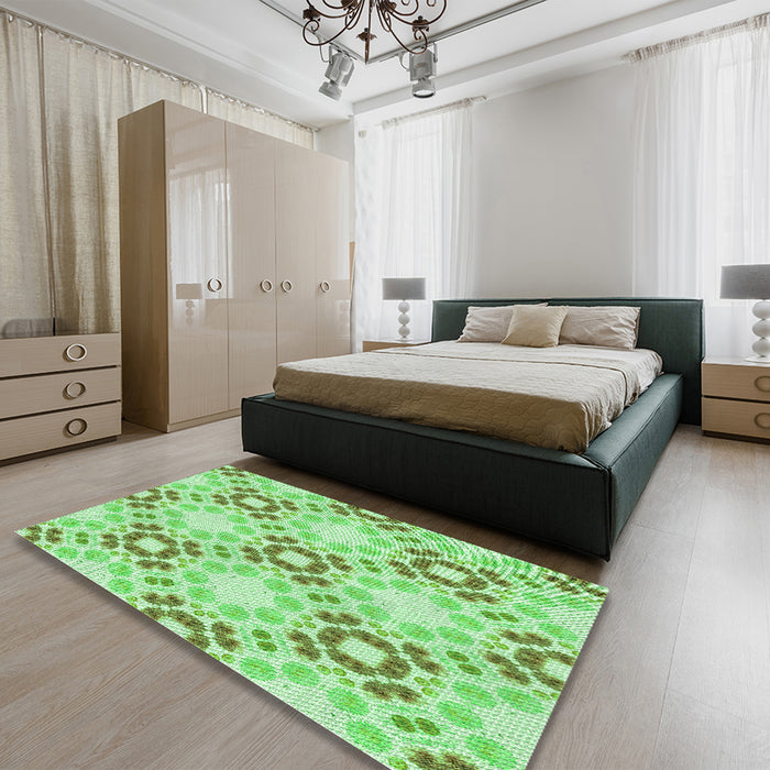 Patterned Green Rug in a Bedroom, pat1332grn