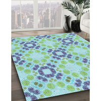 Patterned Aquamarine Green Rug, pat1332lblu