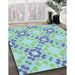 Patterned Aquamarine Green Rug in Family Room, pat1332lblu