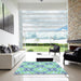 Square Patterned Aquamarine Green Rug in a Living Room, pat1332lblu