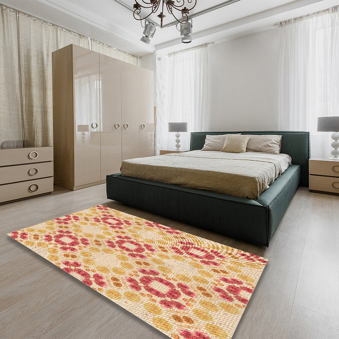 Patterned Bright Orange Rug in a Bedroom, pat1332org