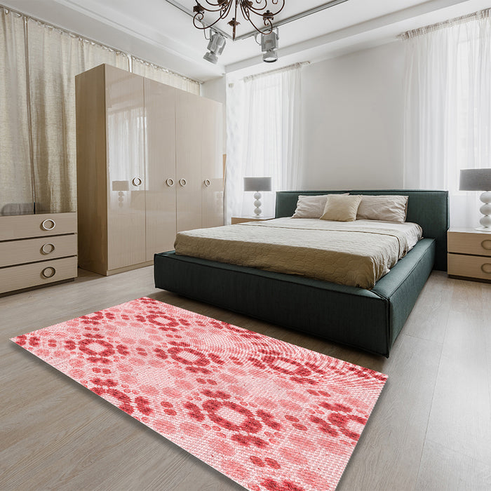 Round Machine Washable Transitional Red Rug in a Office, wshpat1332rd