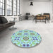 Round Patterned Aquamarine Green Rug in a Office, pat1333lblu