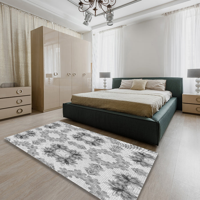 Patterned Gunmetal Gray Rug in a Bedroom, pat1334gry