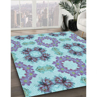 Patterned Slate Blue Grey Blue Rug, pat1334lblu