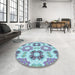 Round Patterned Slate Blue Grey Blue Rug in a Office, pat1334lblu