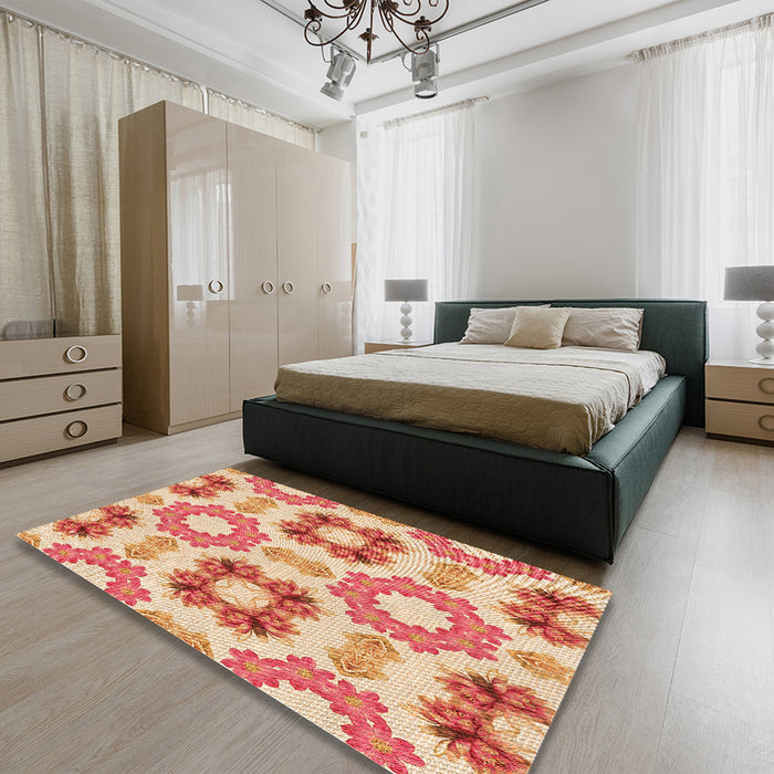 Patterned Yellow Rug in a Bedroom, pat1334org