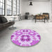 Round Patterned Blossom Pink Rug in a Office, pat1334pur