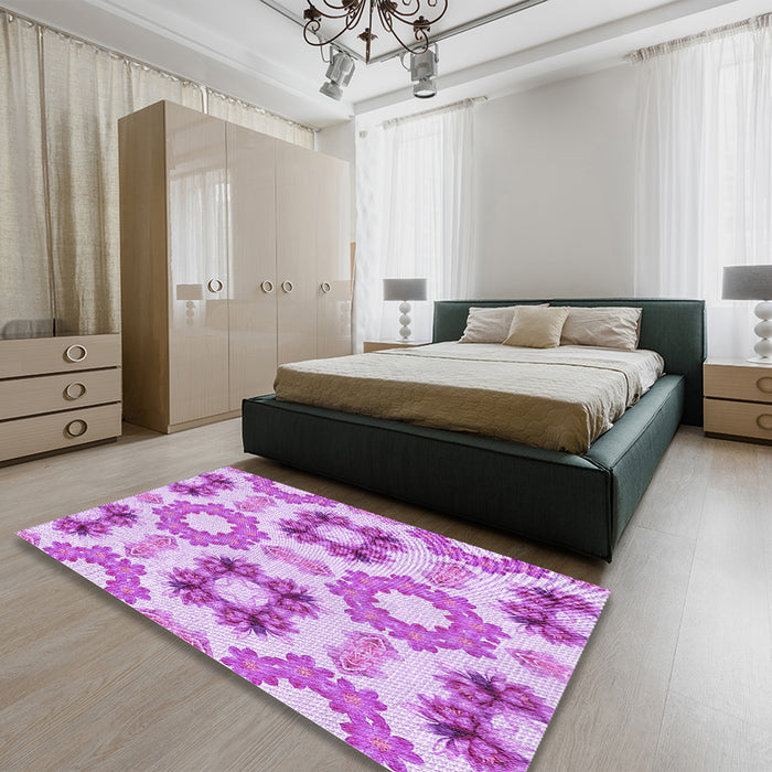 Patterned Blossom Pink Rug in a Bedroom, pat1334pur