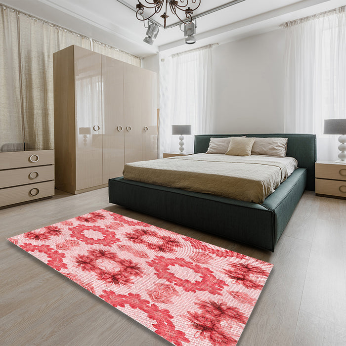 Patterned Baby Pink Rug in a Bedroom, pat1334rd