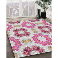 Patterned Dark White Beige Novelty Rug, pat1334