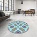 Round Patterned Blue Rug in a Office, pat1335lblu