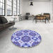 Round Patterned Slate Blue Rug in a Office, pat1336blu