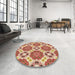 Round Patterned Red Rug in a Office, pat1336brn