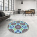 Round Patterned Tiffany Blue Rug in a Office, pat1336lblu