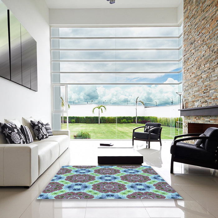 Square Patterned Tiffany Blue Rug in a Living Room, pat1336lblu