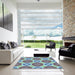 Square Patterned Tiffany Blue Rug in a Living Room, pat1336lblu