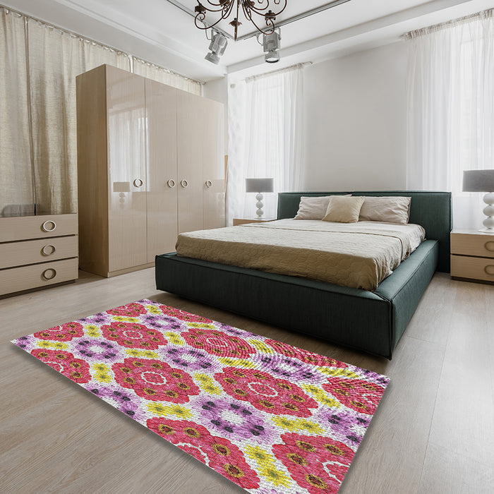Patterned Bright Maroon Red Novelty Rug in a Bedroom, pat1336