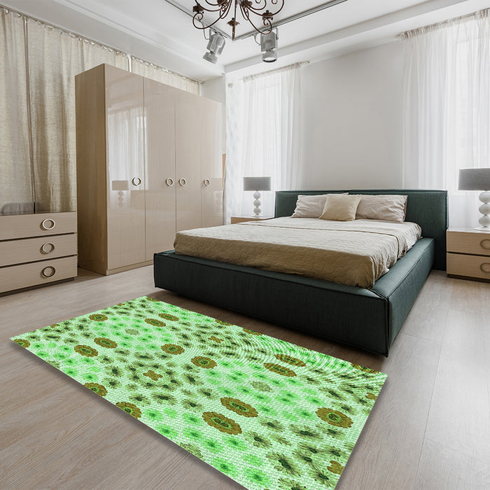 Patterned Jade Green Rug in a Bedroom, pat1337grn