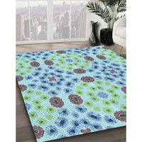 Patterned Aquamarine Green Rug, pat1337lblu