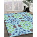 Patterned Aquamarine Green Rug in Family Room, pat1337lblu