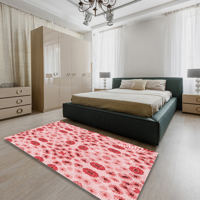 Patterned Red Rug in a Bedroom, pat1337rd