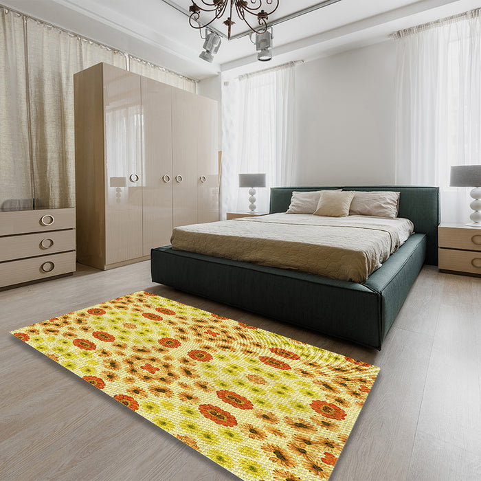 Patterned Orange Rug in a Bedroom, pat1337yw