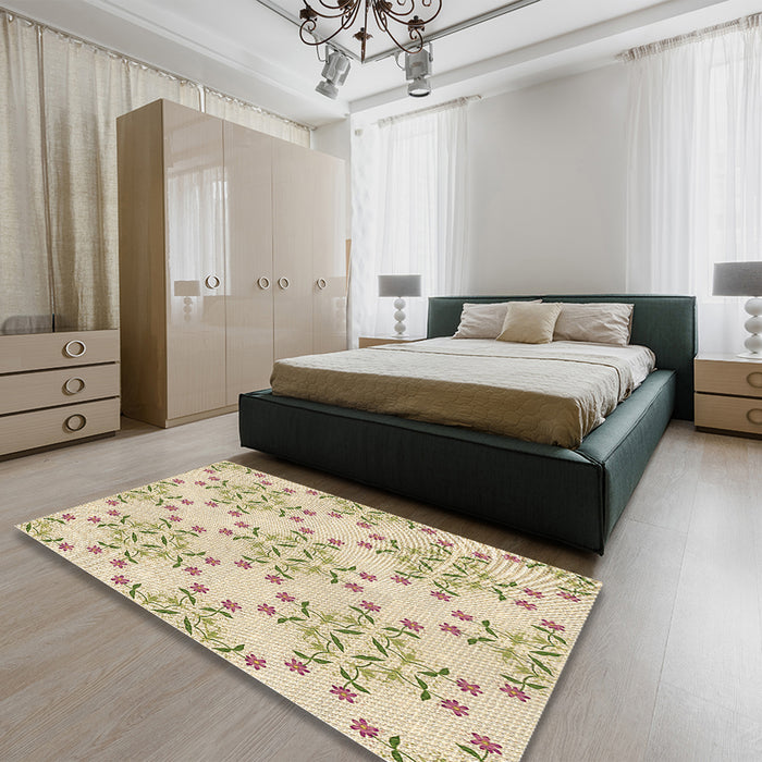 Patterned Golden Blonde Gold Rug in a Bedroom, pat1338brn