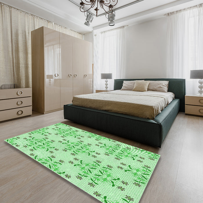 Patterned Green Rug in a Bedroom, pat1338grn