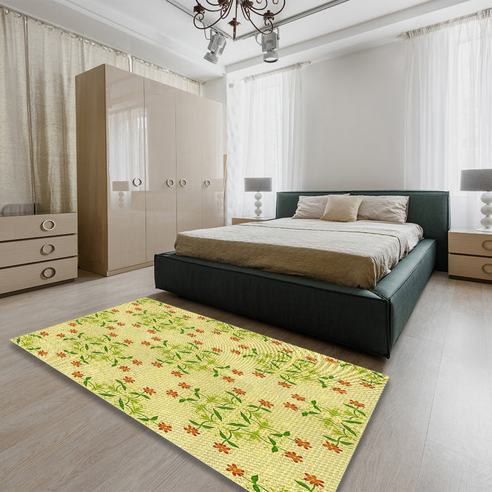 Patterned Brown Rug in a Bedroom, pat1338yw