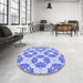 Round Patterned Blue Rug in a Office, pat1339blu