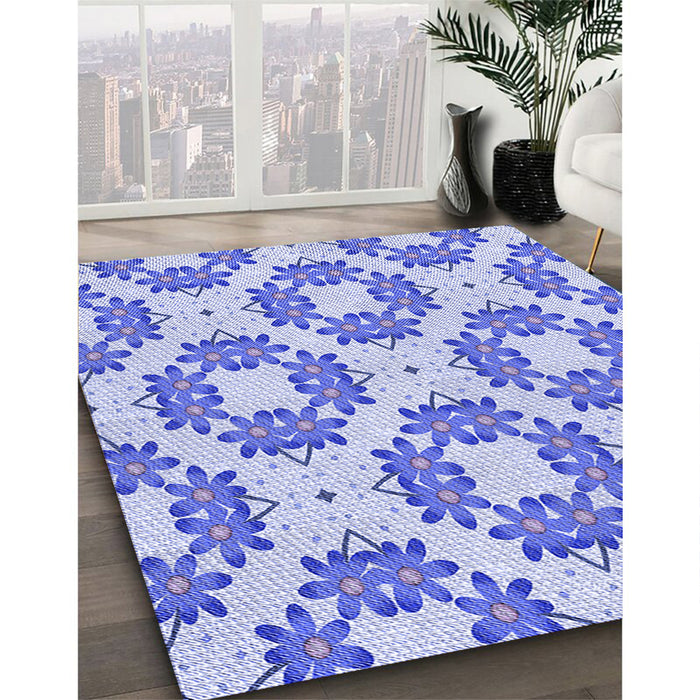 Patterned Blue Rug in Family Room, pat1339blu