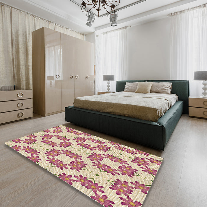 Patterned Khaki Gold Rug in a Bedroom, pat1339brn